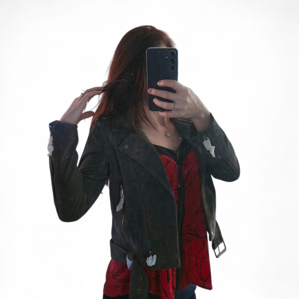 BLANKNYC French Grey Suede Leather Moto Jacket Cropped Motorcycle NWT Size S - Picture 5 of 11